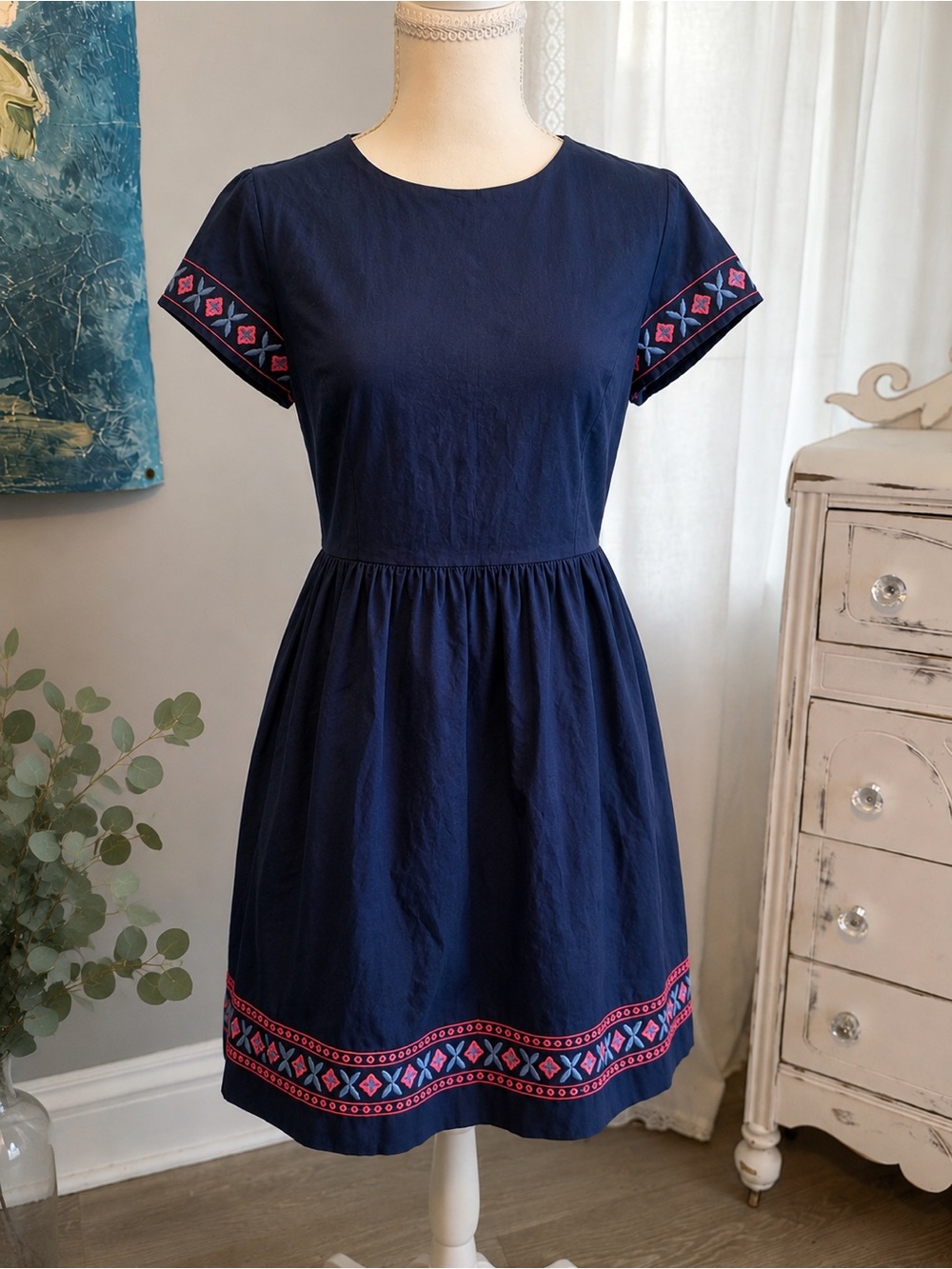 Vineyard Vines | Embroidered Blue Cotton Dress